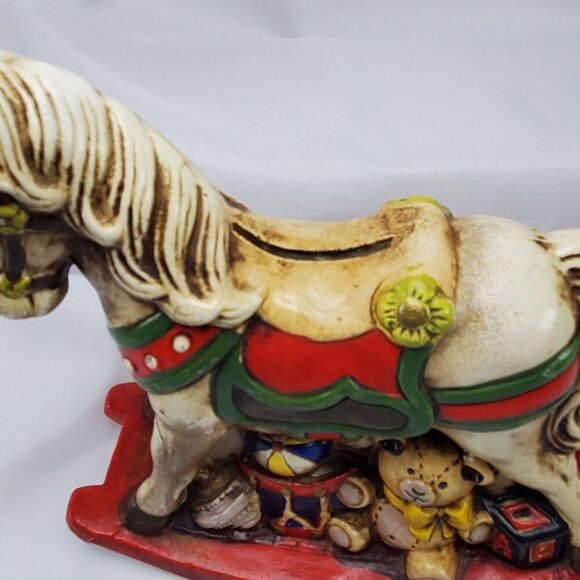 Vintage Enesco Decorative Rocking Horse Coin Bank Piggy Bank Christmas - Picture 6 of 13